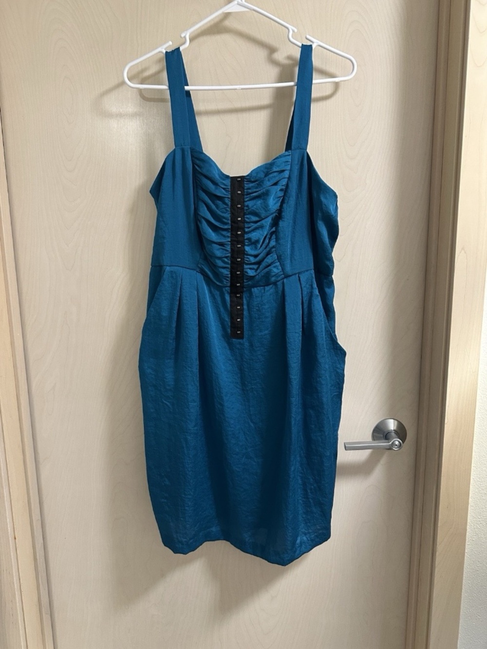 Z Cavaricci Teal Sleevelss Dress Ruched Bodice Mini Dress Sz 12